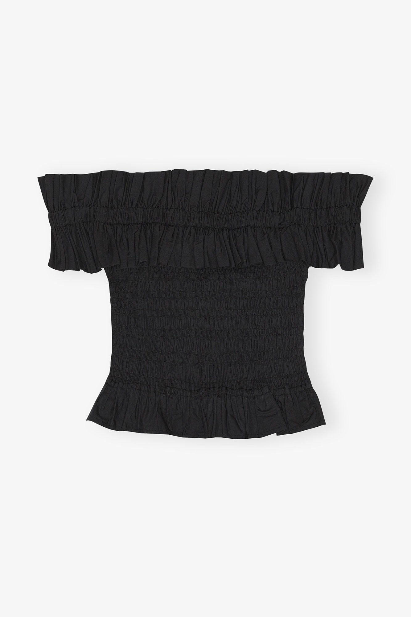 Cotton Poplin Off Shoulder Smock Top | Black