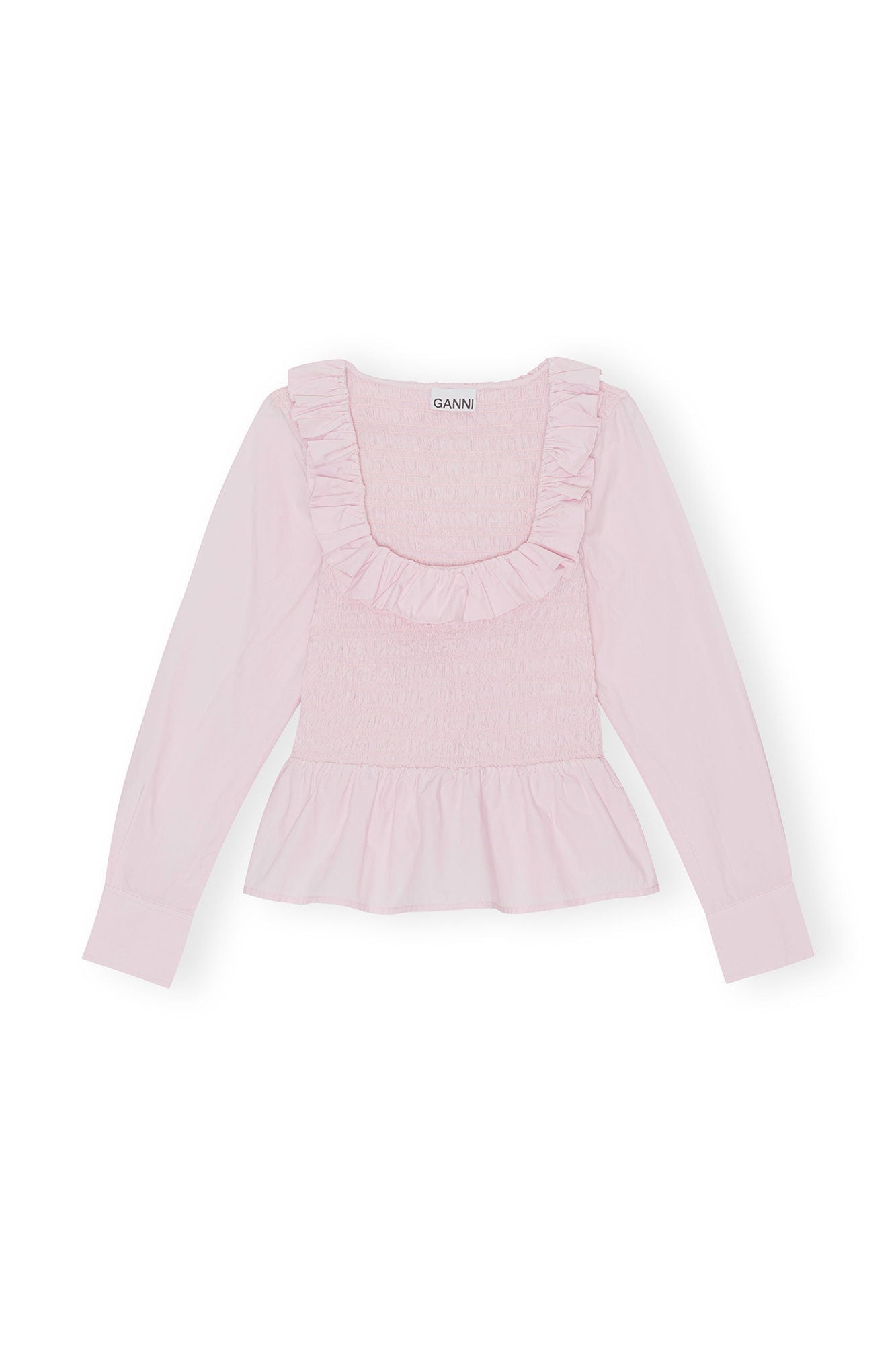 Cotton Poplin Open neck Smock Blouse | Light Lilac