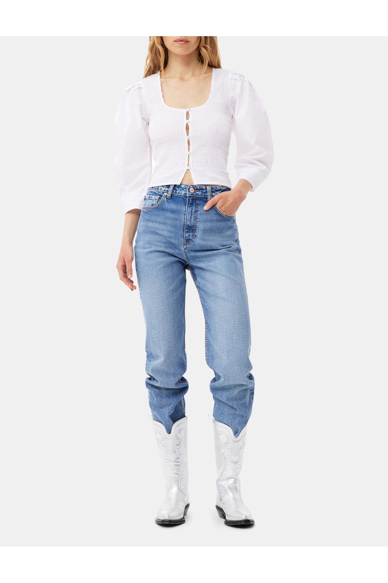 Cotton Poplin Smock Blouse | Bright White