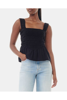 Cotton Poplin Smock Strap Top | Black