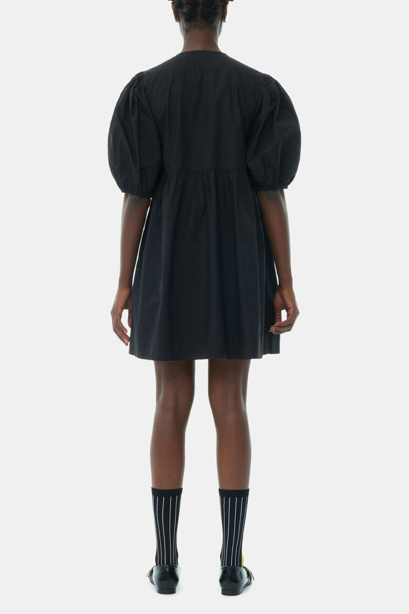 Cotton Poplin Tie String Mini Dress | Black