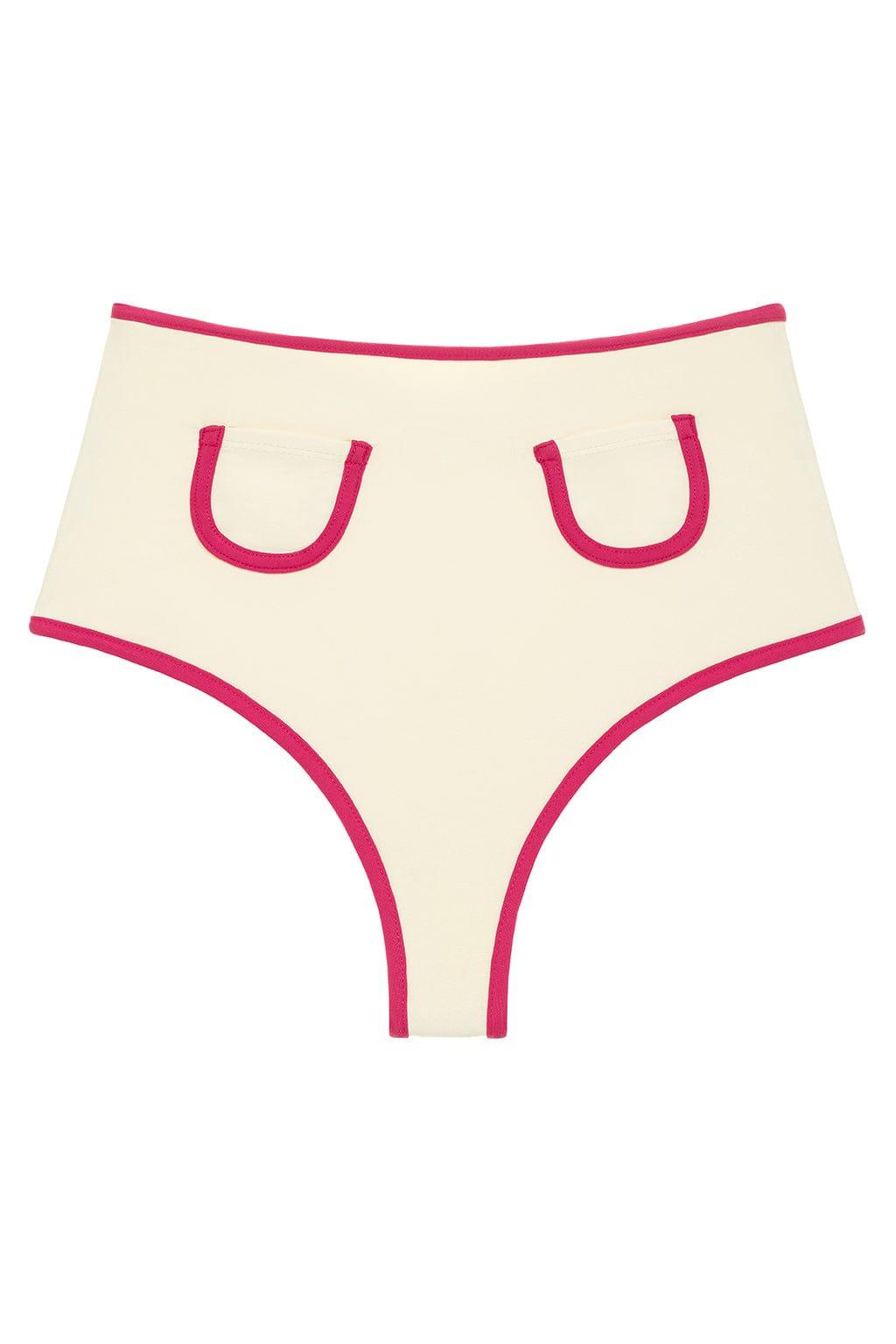 Polly Bikini Bottom | Cream Raspberry Binded