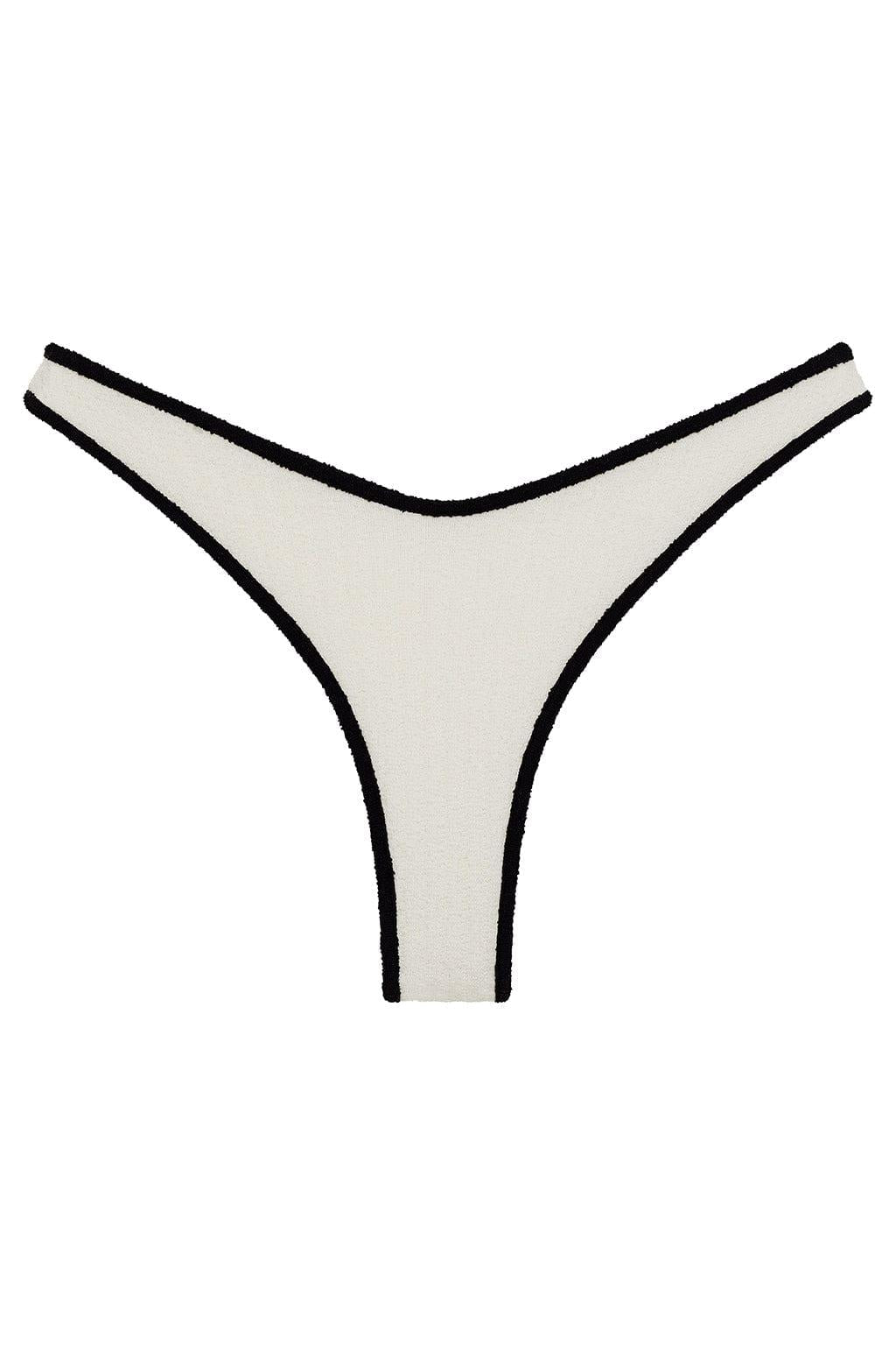 Thong Bikini Bottom | Cream Black Binded Terry Rib