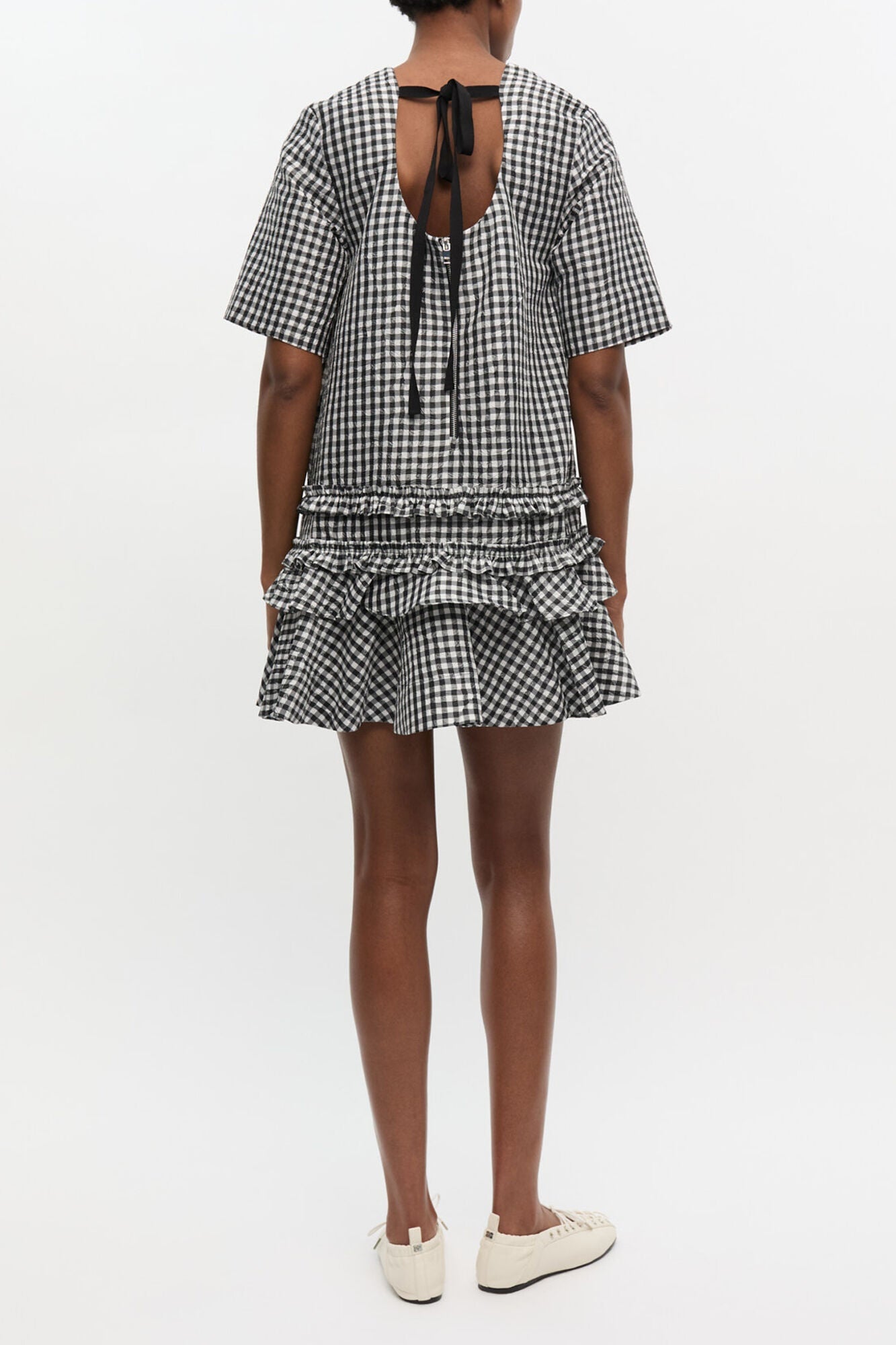 Crinkled Check Mini Dress | Black