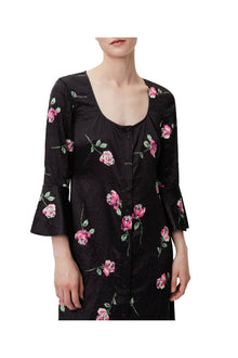 Crinkled Satin Long Dress | Black