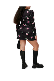 Crinkled Satin V neck Mini Dress | Black