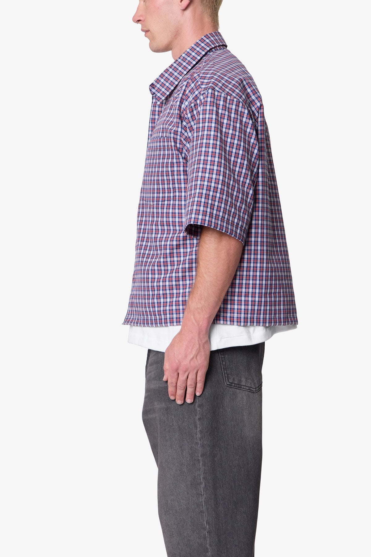 Crispy Poplin Over Shirt | Red/Blue