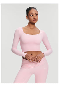 Cropped Round Neck Top | Ballet Pink