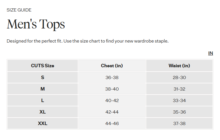 Product size guide