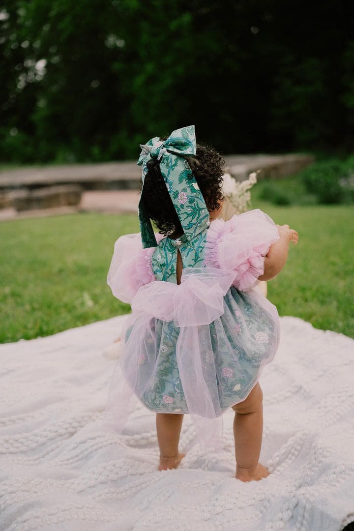 Baby Girls | Eva and Floral Tulle Romper | Pink & Green