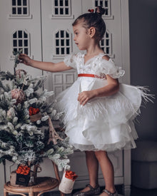 Baby Girls | Constanza Ceremony Dress with Bow | White & Red