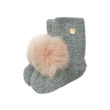 Angora Pom Pom Booties With Pom | Grey & Pink