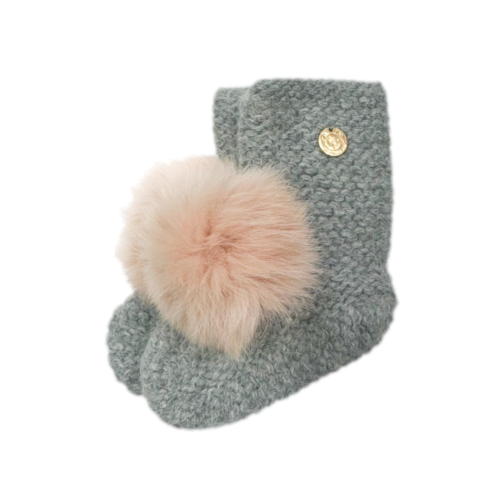 Angora Pom Pom Booties With Pom | Grey & Pink