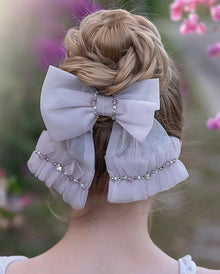 Ariel Rhinestone and Tulle Hair Bow | White