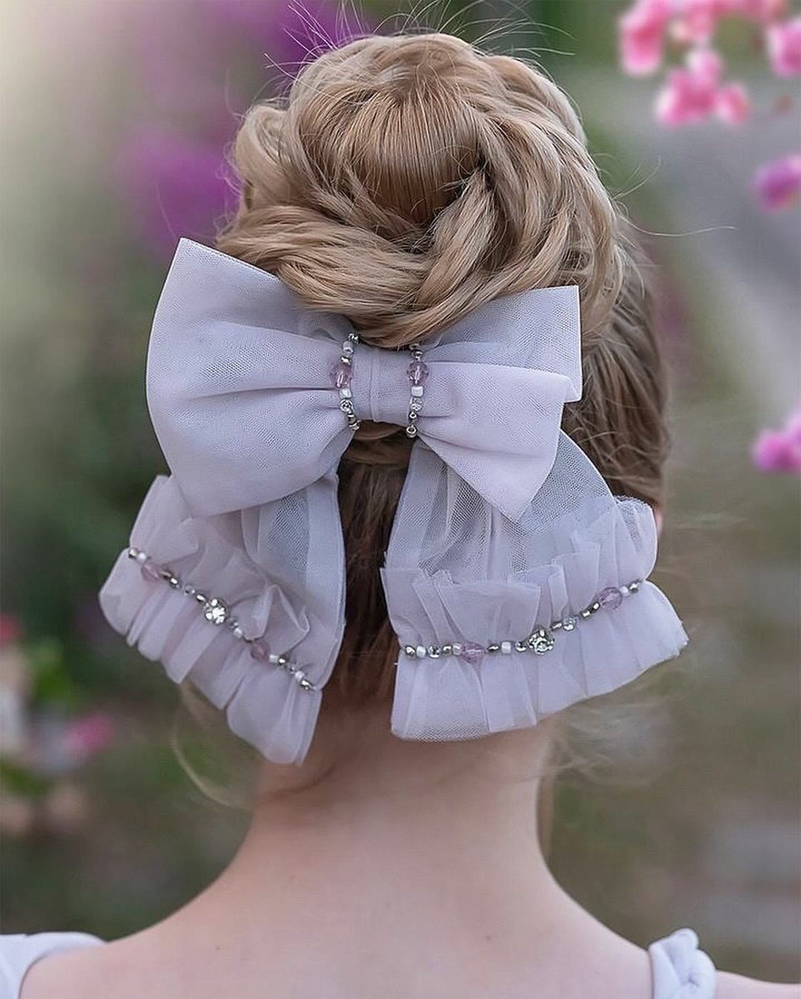 Ariel Rhinestone and Tulle Hair Bow | White