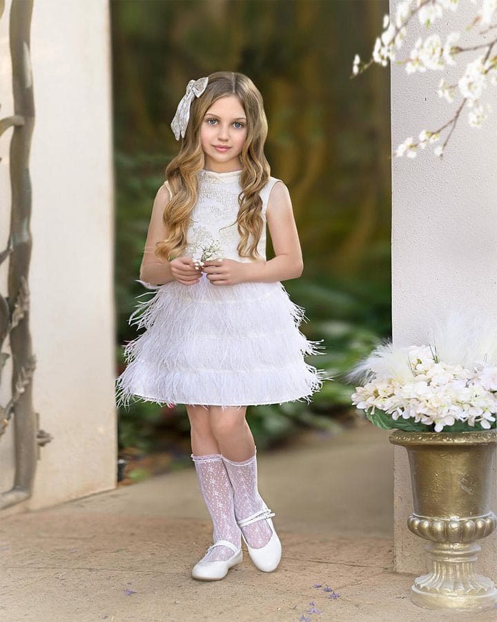 Baby Girls | Eliza Feather Dress | Ivory