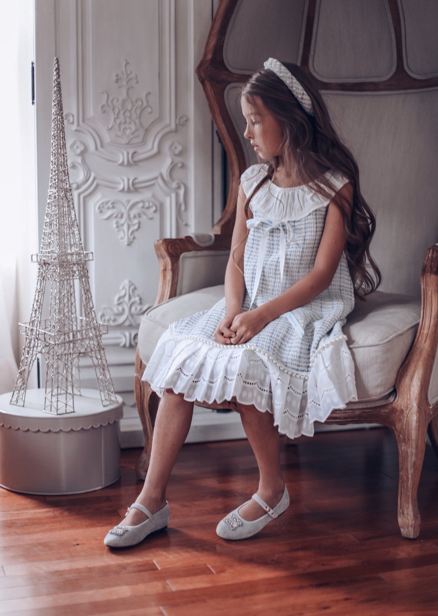 Baby Girls | Iris Tweed Dress | White x Blue