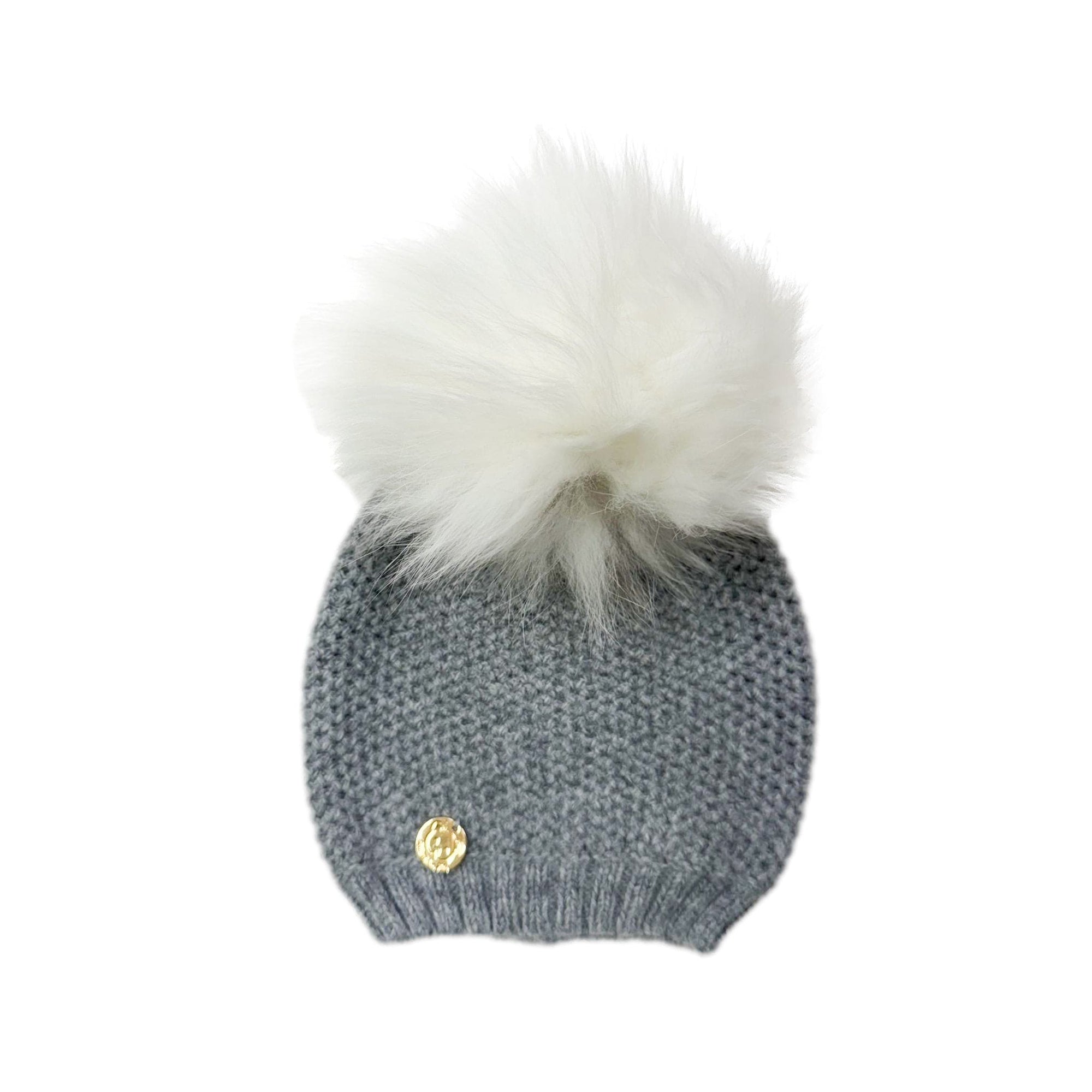 Baby Unisex | Honeycomb Cashmere Beanie Hats Print Pom | Grey & White