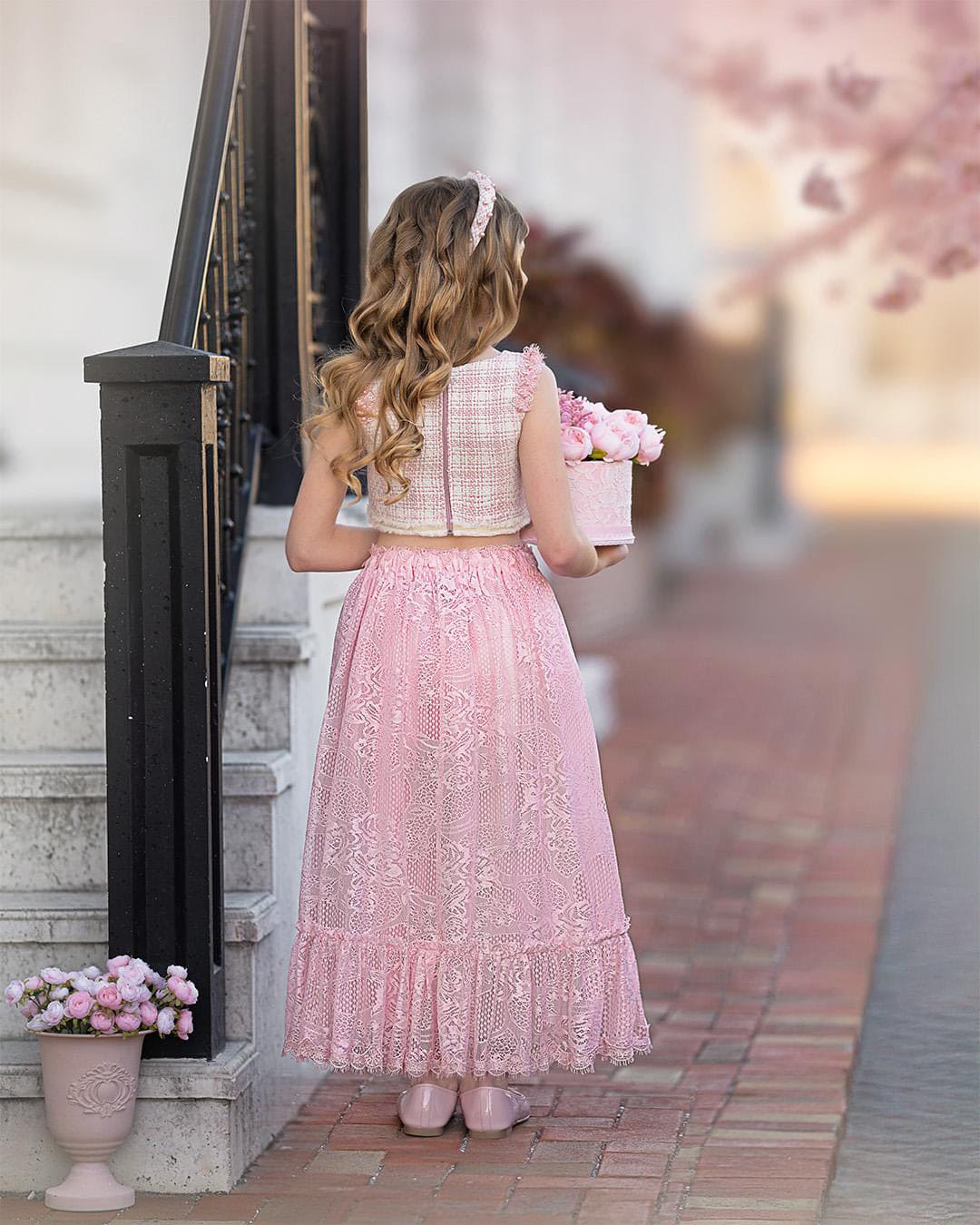 Baby Girls | Molly Tweed Top and Lace Skirt Set | Pink