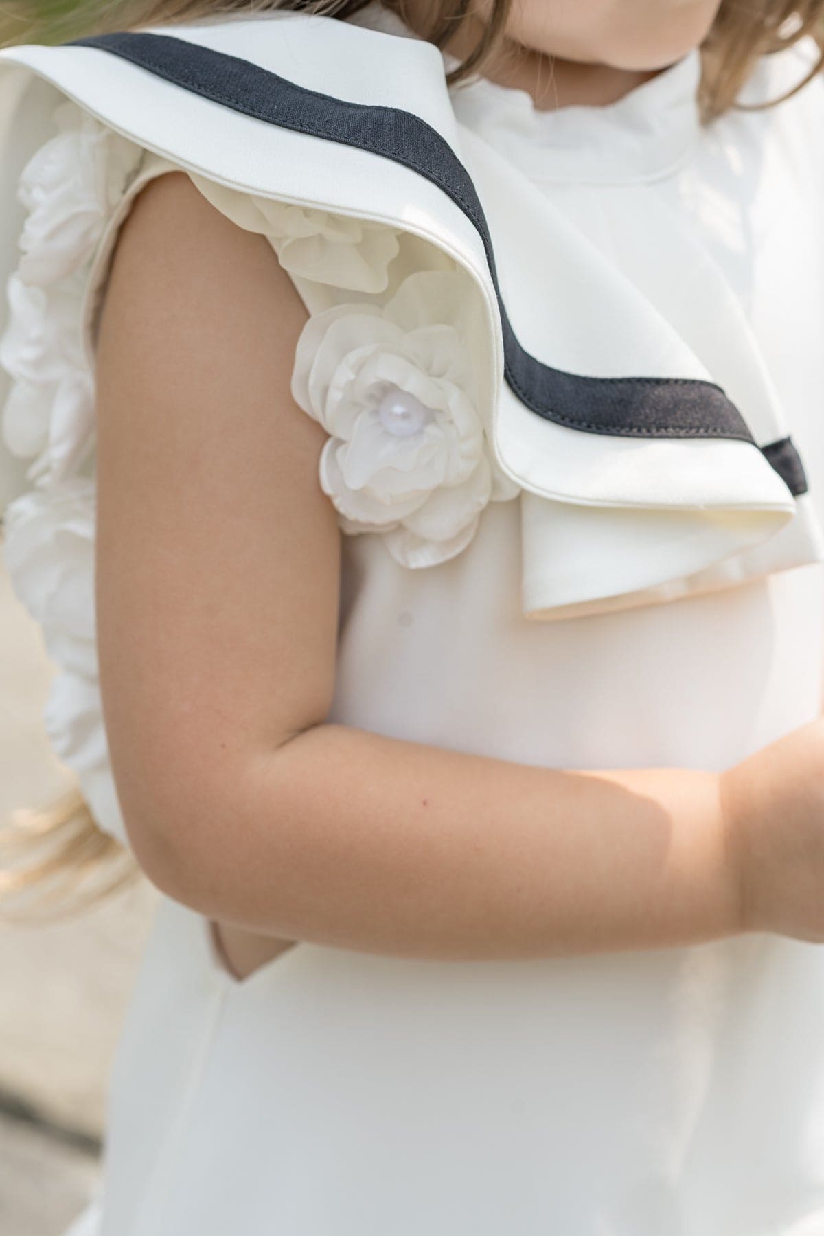 Baby Girls | Alex Ruffle Dress with Contrast Line | White & Black