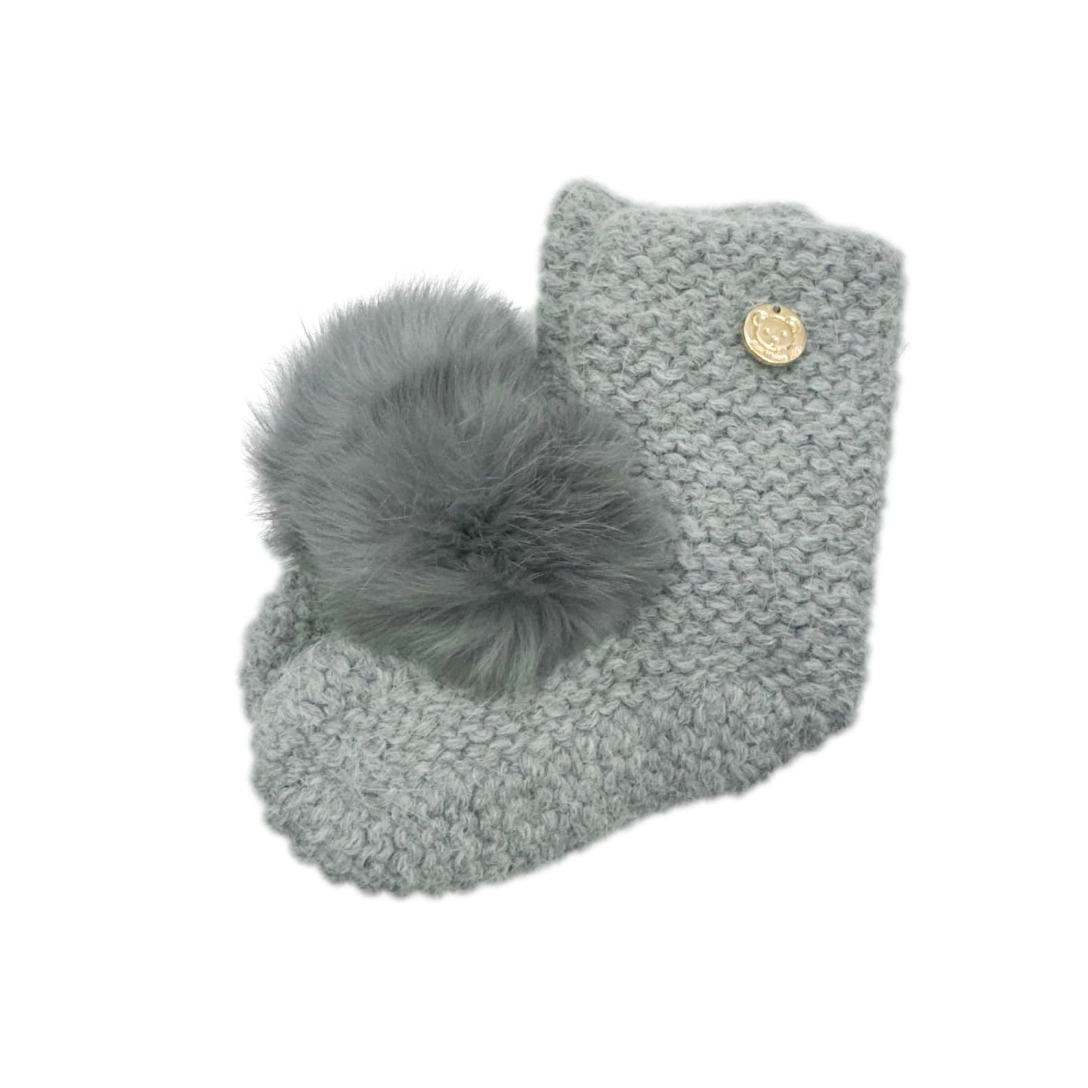 Angora Pom Pom Booties With Pom | Grey