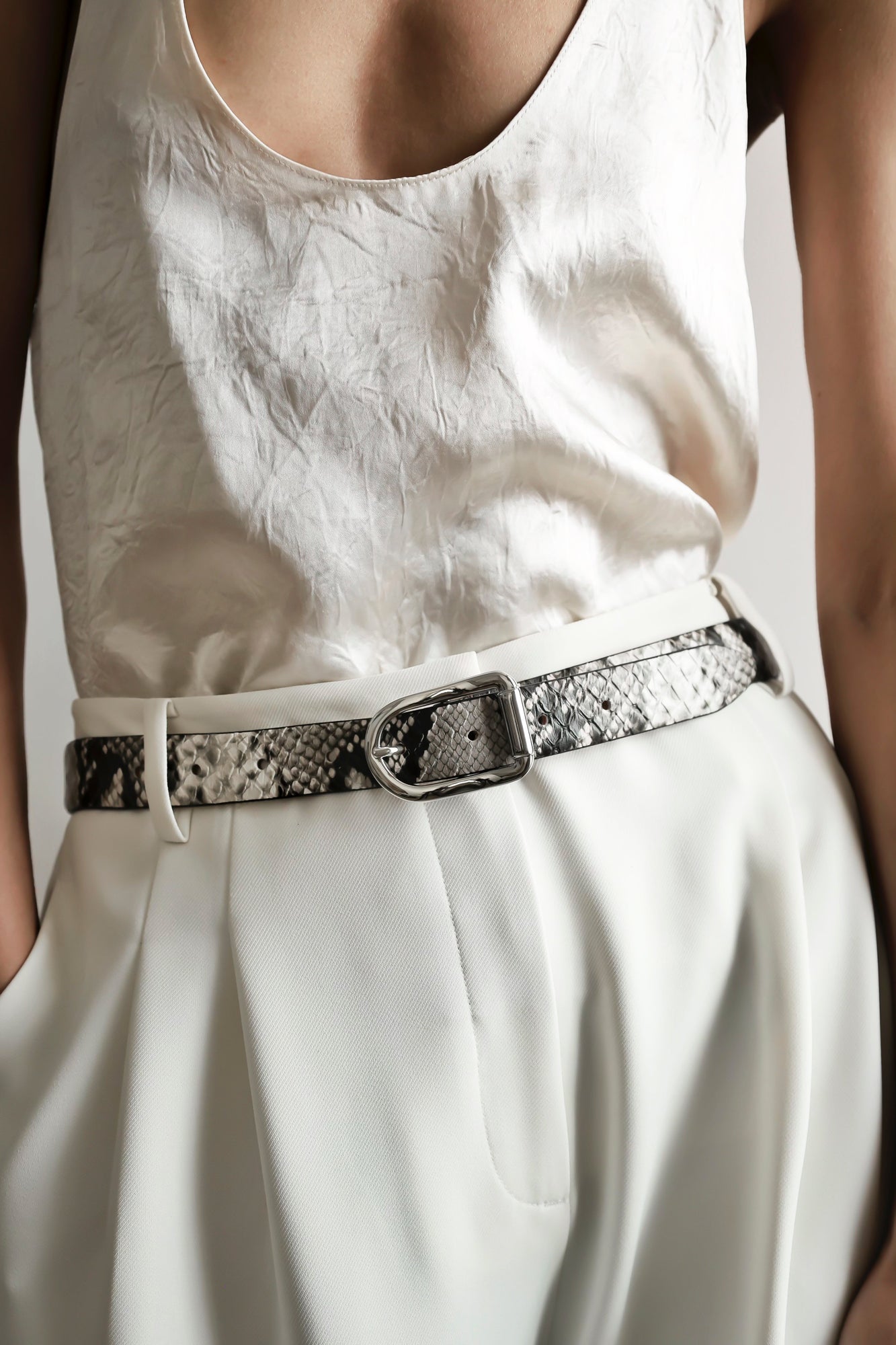 Mija Belt | Beige Snake & Silver