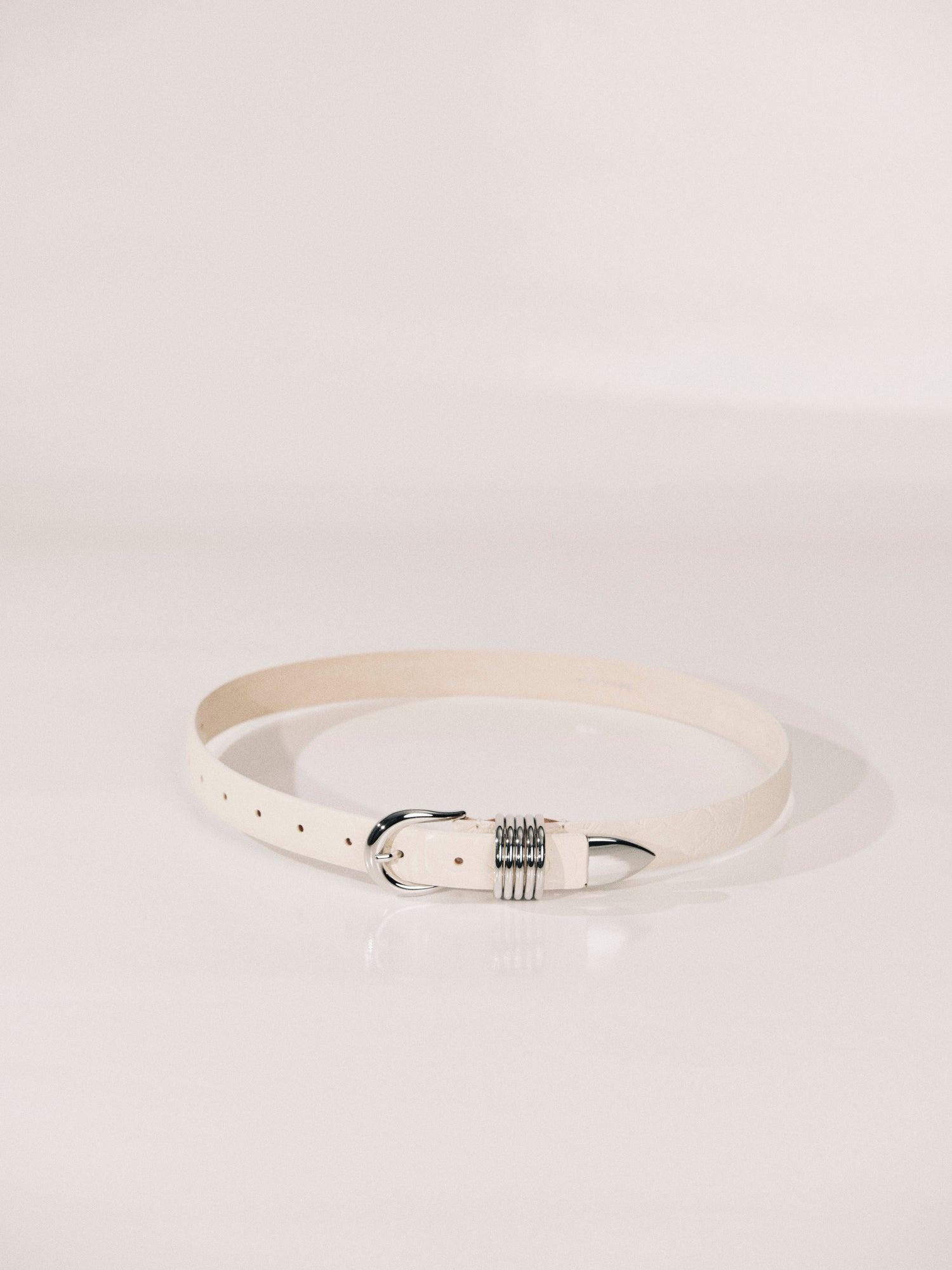 Hollyhock Leather Belt | Floral Ivory Embossed & Silver