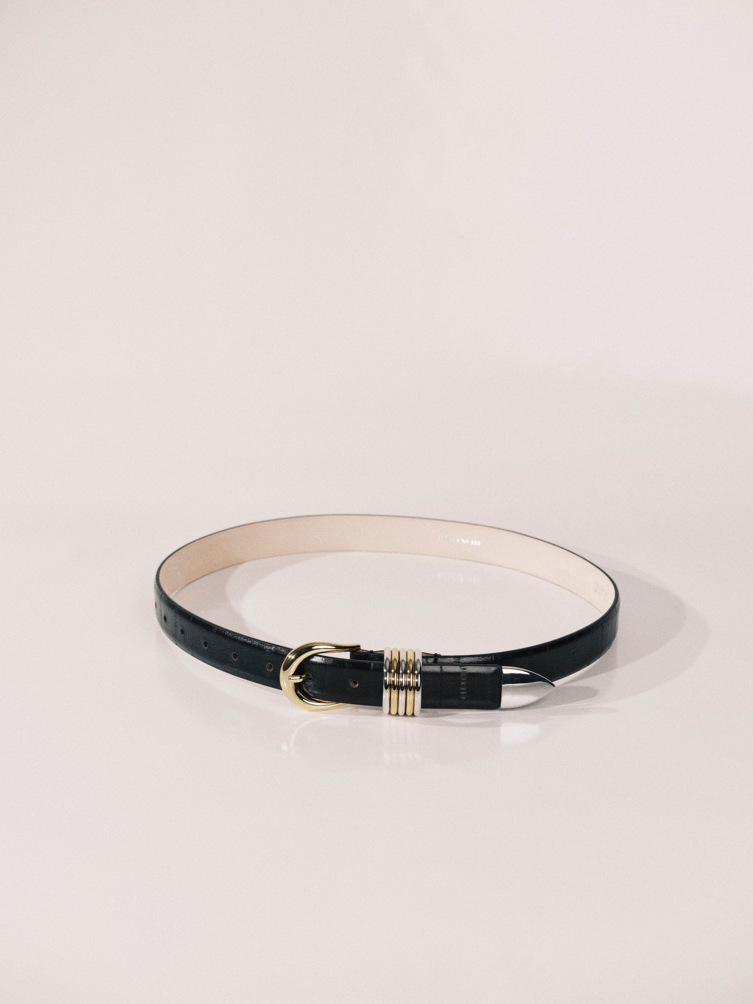 Hollyhock Eel Belt | Black Eel & Silver & 24K Gold