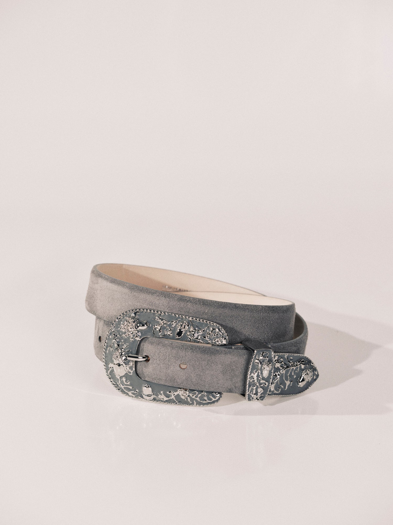 Vendome Suede Belt | Fog & Silver