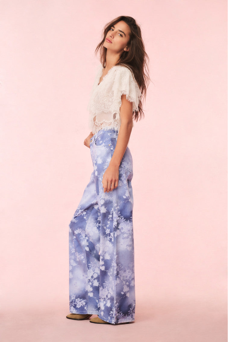Dessa Floral Wide Leg Jeans | Bluebell Cloud