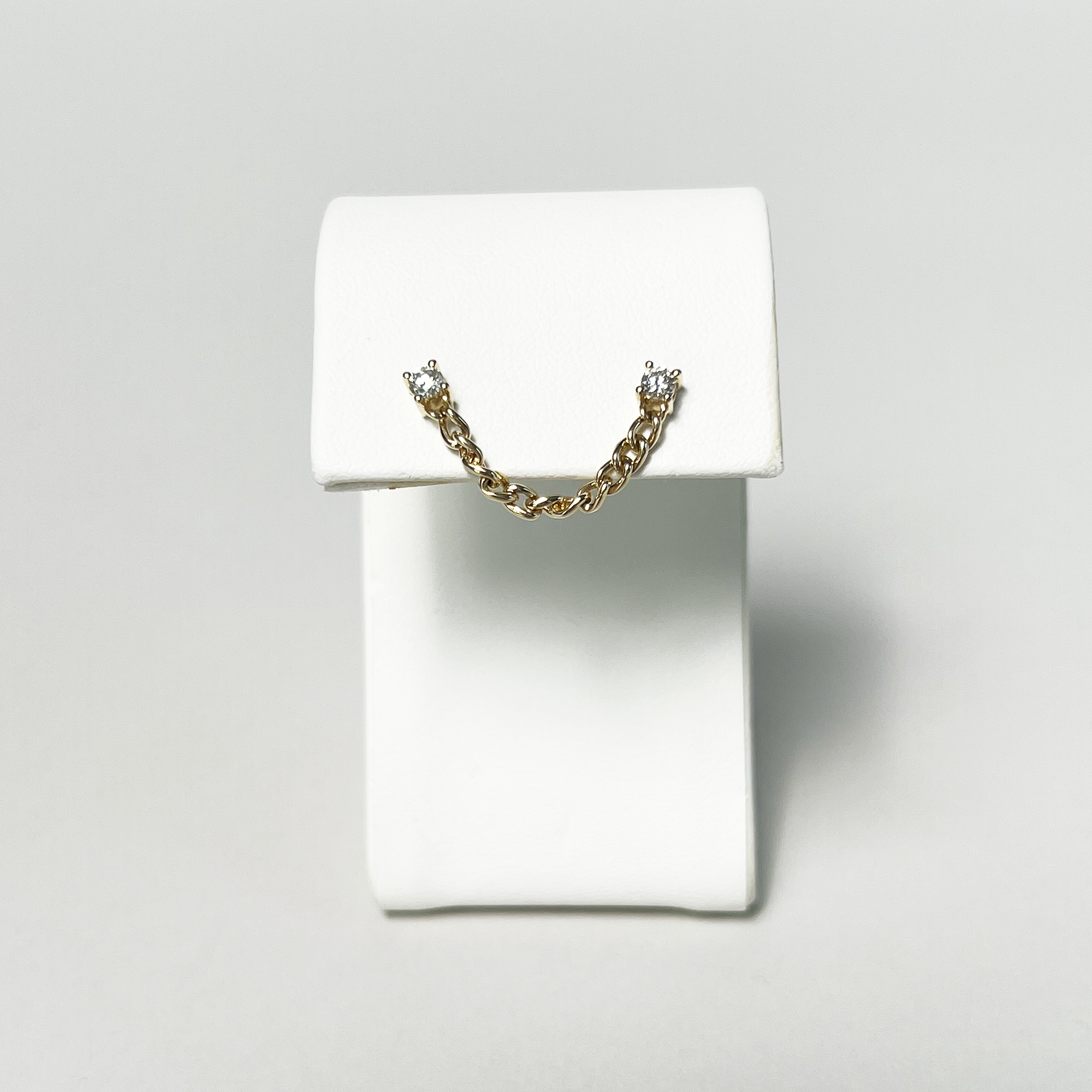 Bowery Diamond and Chain Double Stud | 14K Yellow Gold | Round White Diamond
