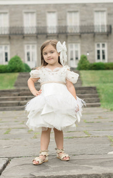 Baby Girls | Constanza Ceremony Dress with Bow | White & Champagne