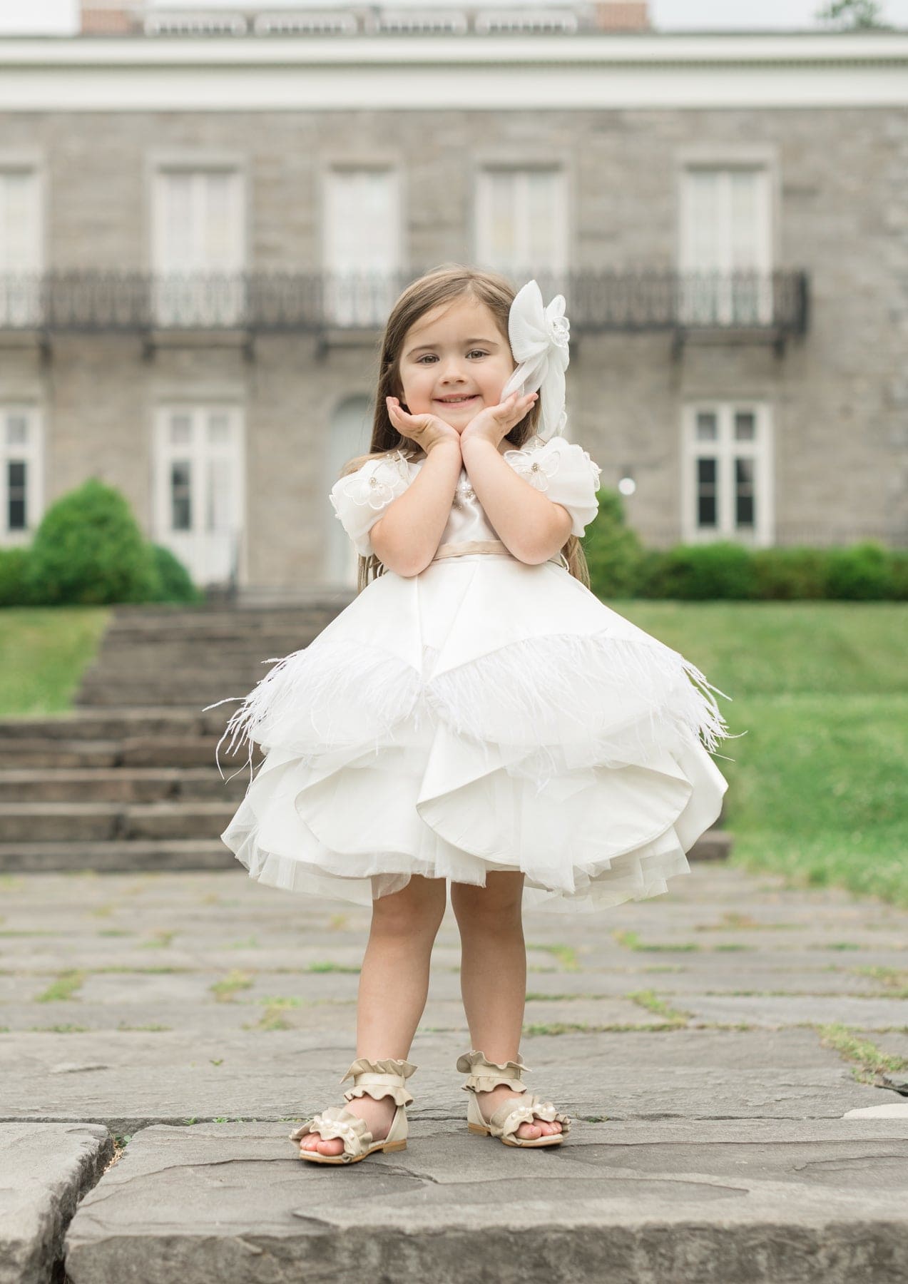 Baby Girls | Constanza Ceremony Dress with Bow | White & Champagne