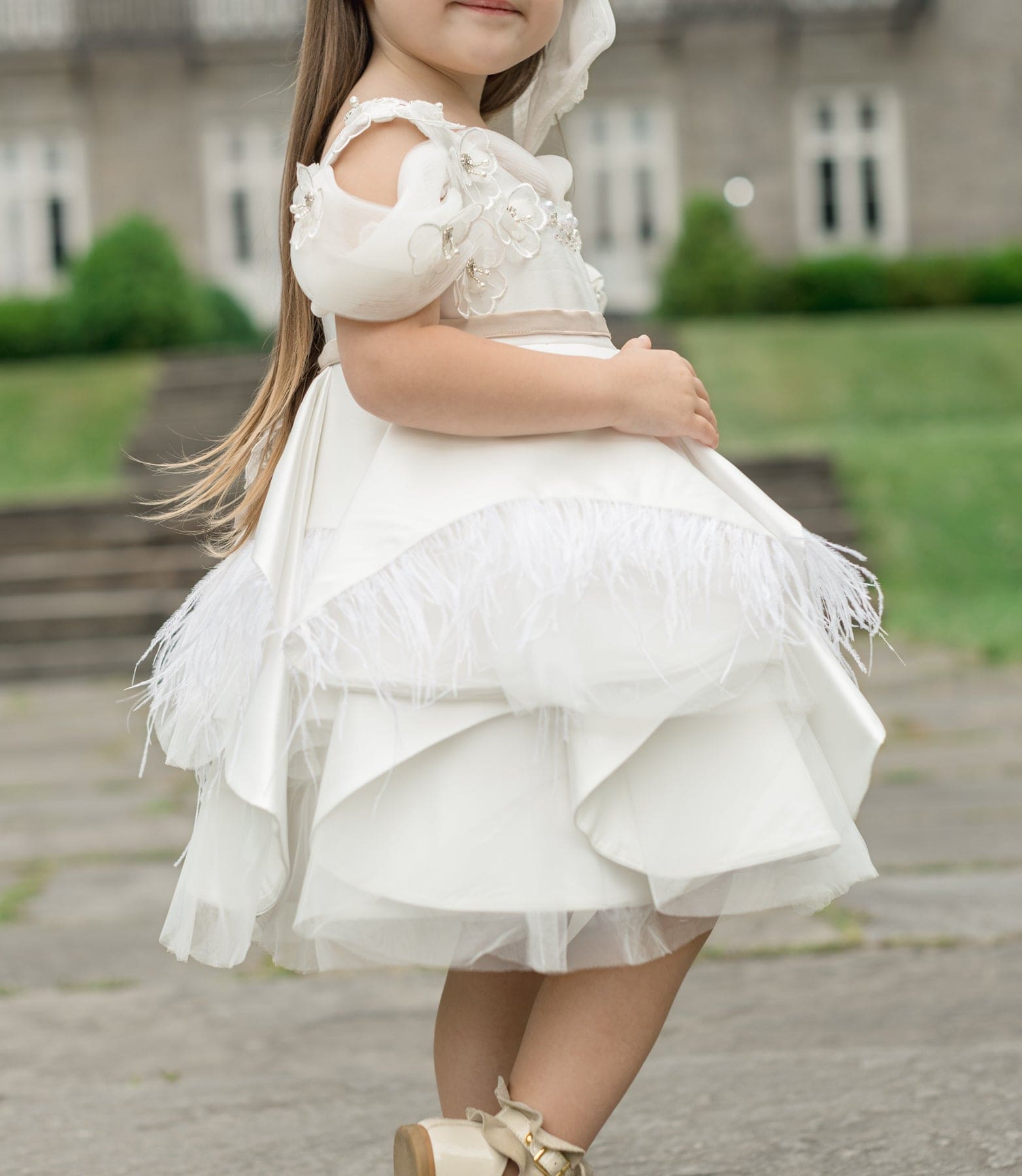 Baby Girls | Constanza Ceremony Dress with Bow | White & Champagne