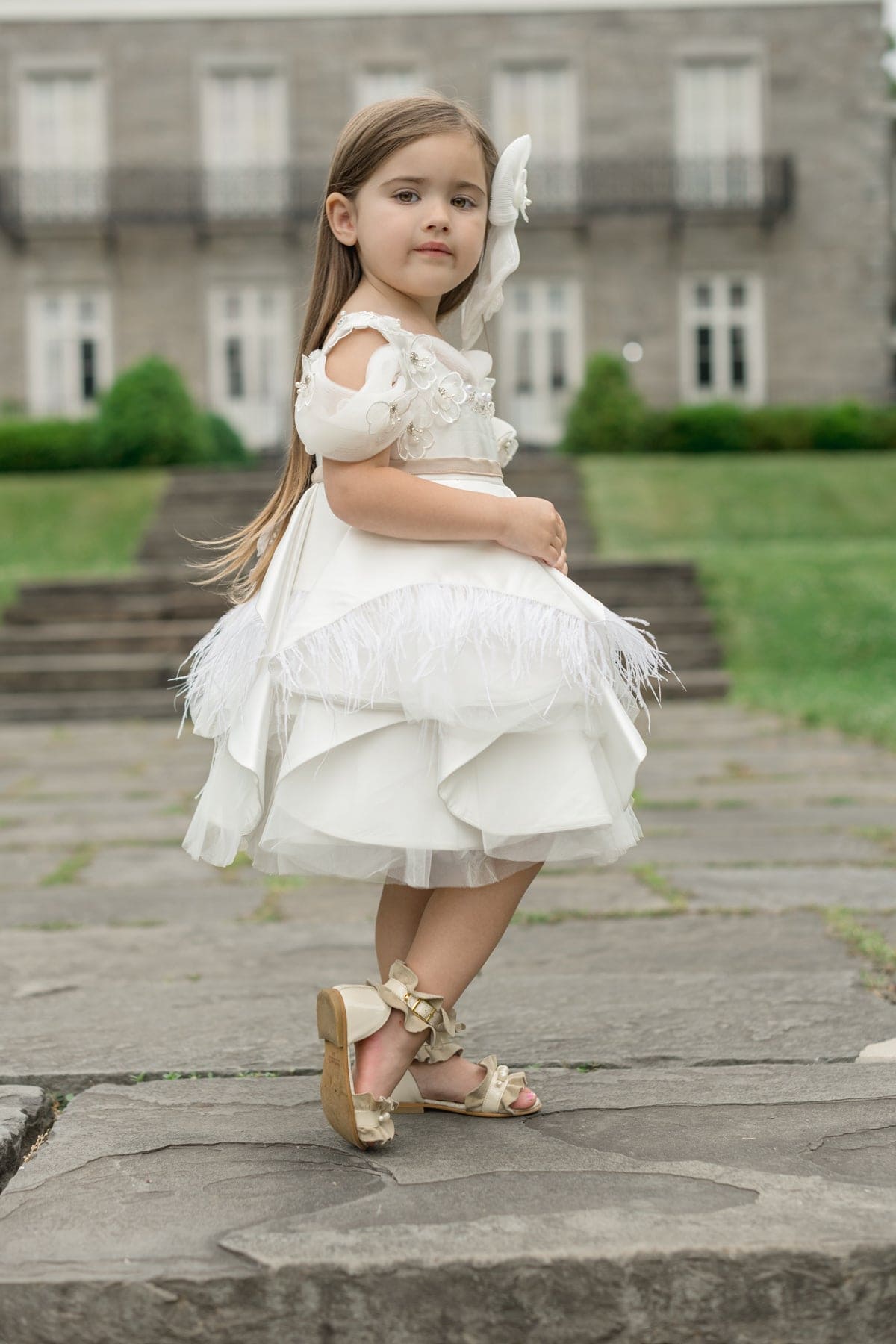 Baby Girls | Constanza Ceremony Dress with Bow | White & Champagne