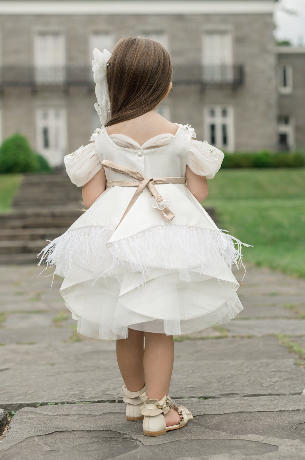 Baby Girls | Constanza Ceremony Dress with Bow | White & Champagne