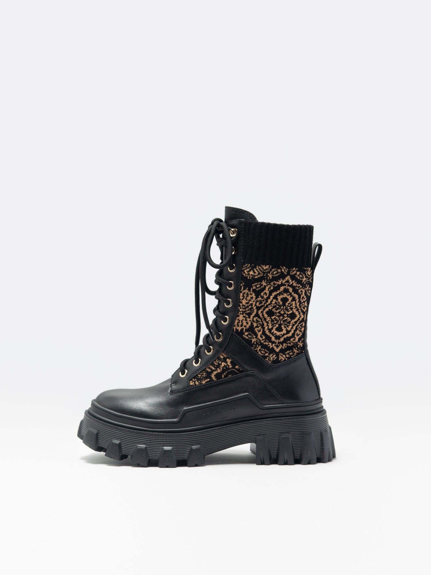 Knit Lace Up Platform Boots | Black