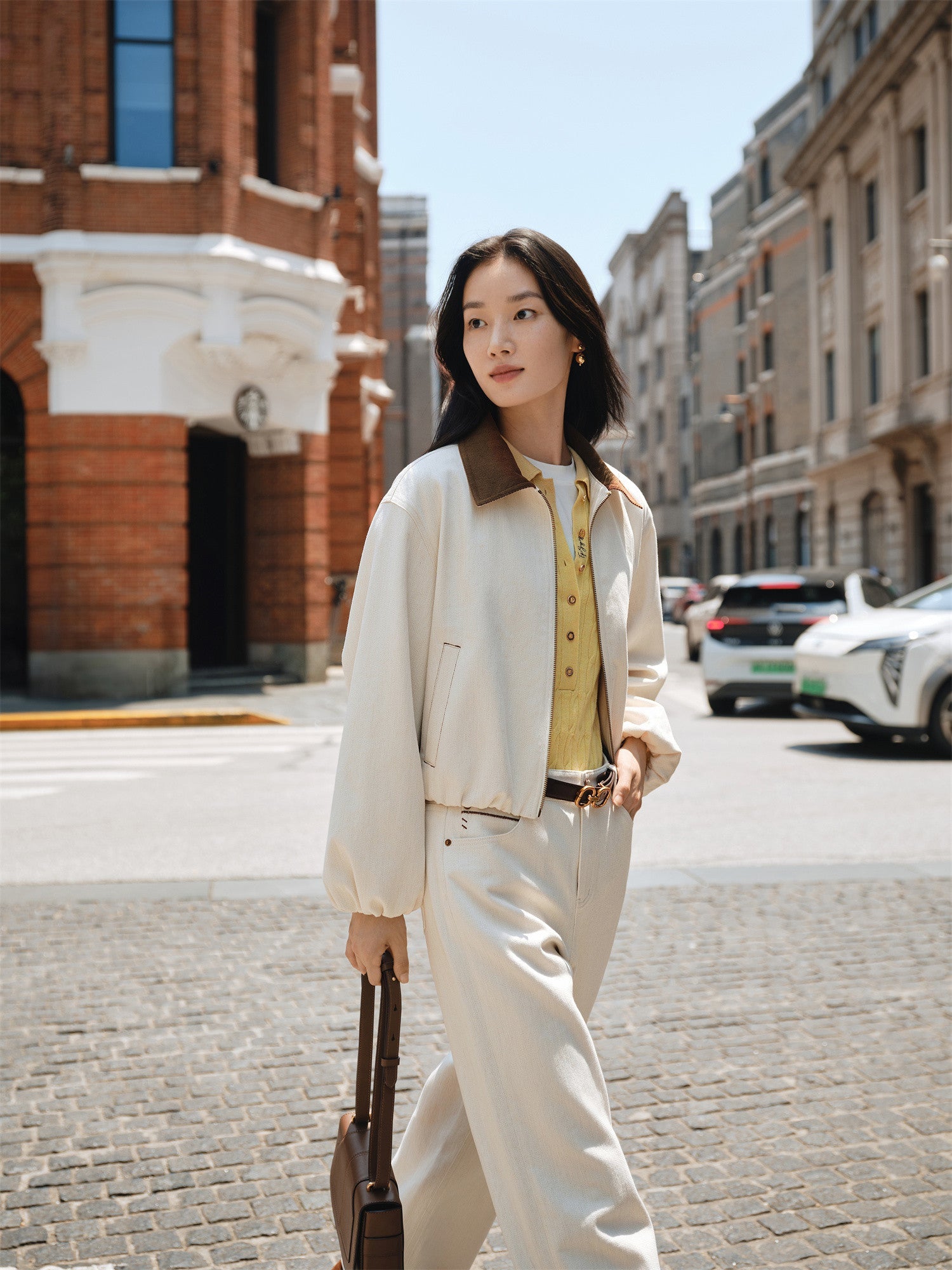 Stretch Cotton Denim Short Jacket | White