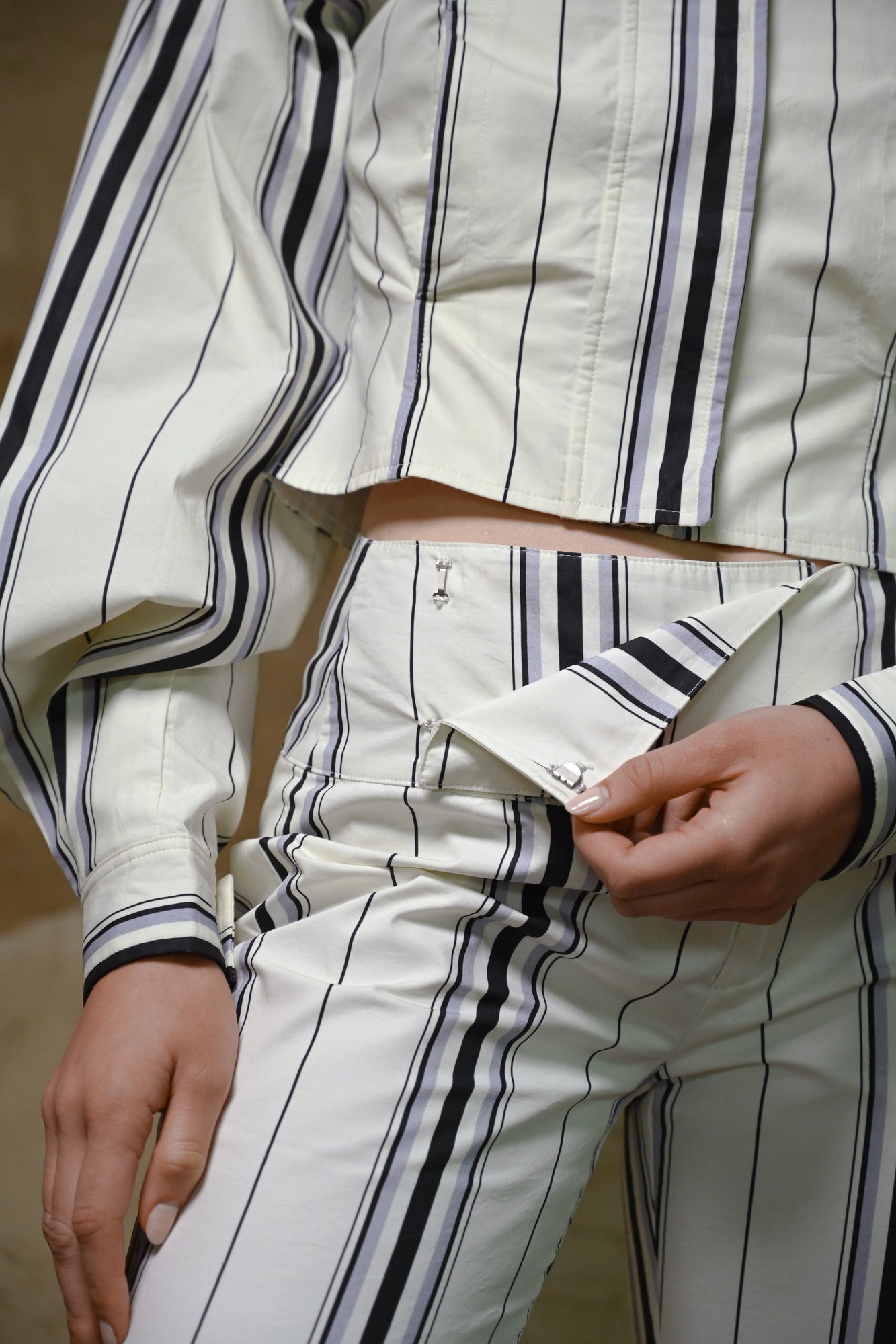 Tilly Cotton Trouser | Offwhite Striped