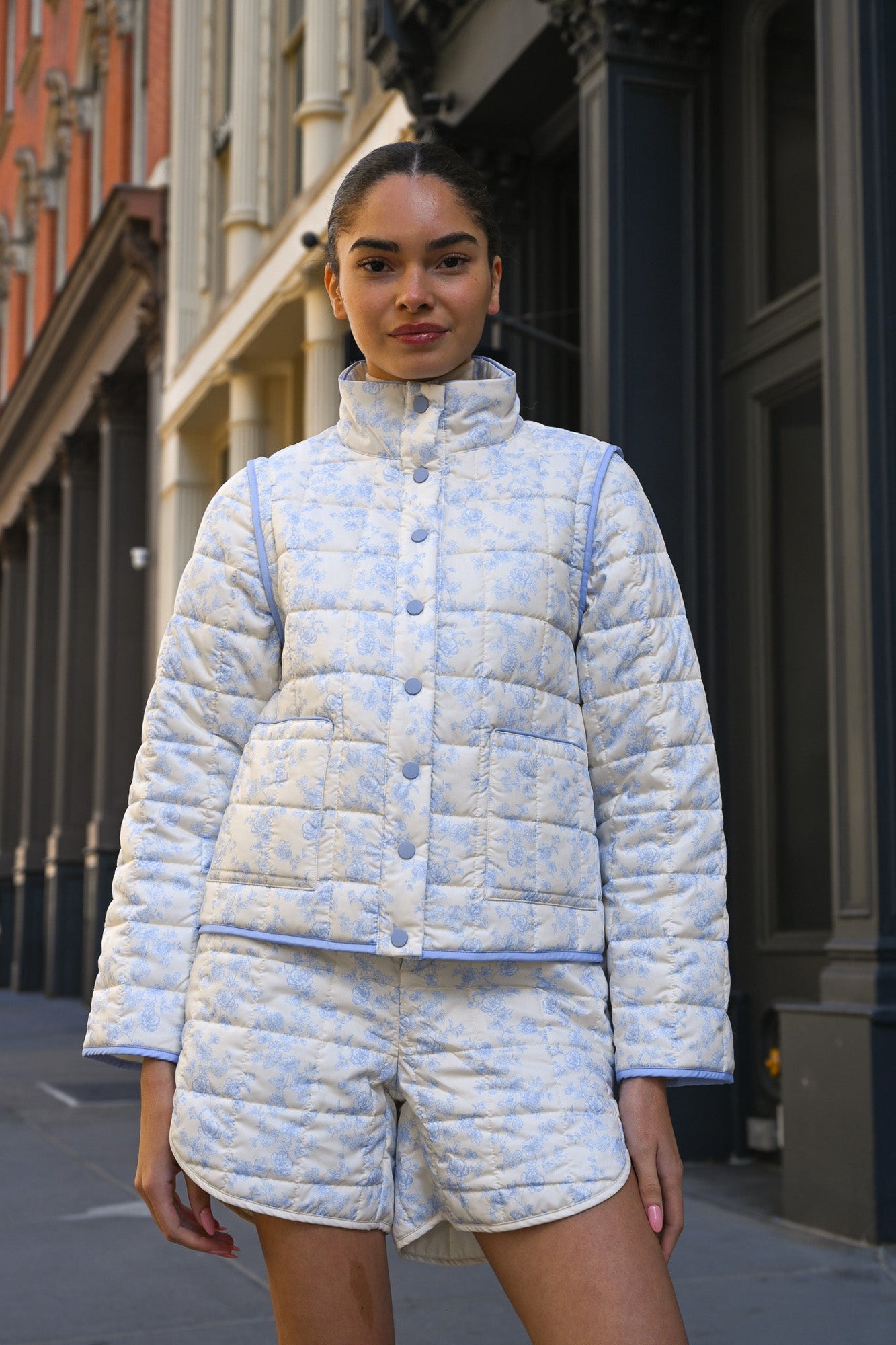 Amelia Quilted Convertible Jacket | Blue Toile