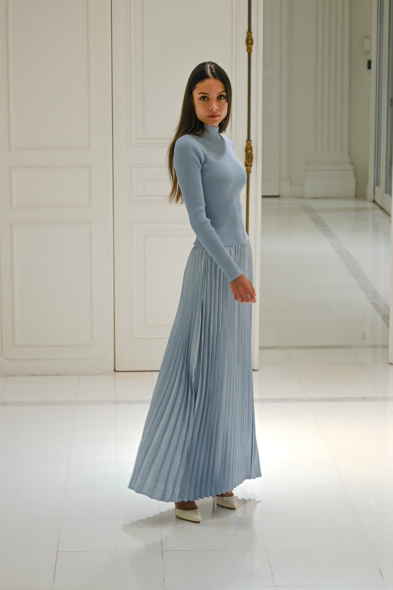 Aziel Pleated Dress | Baby Blue