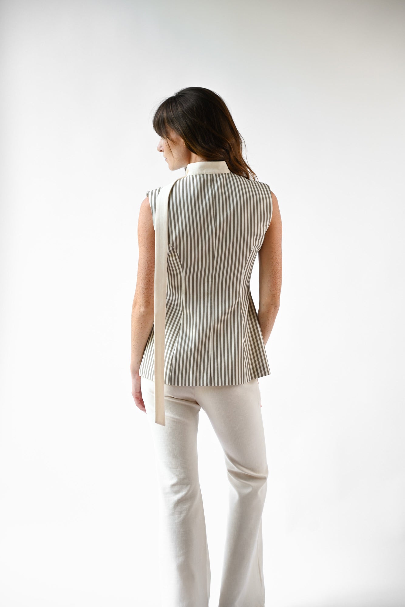 Lila Linen Scarf Top | Gray & Ivory