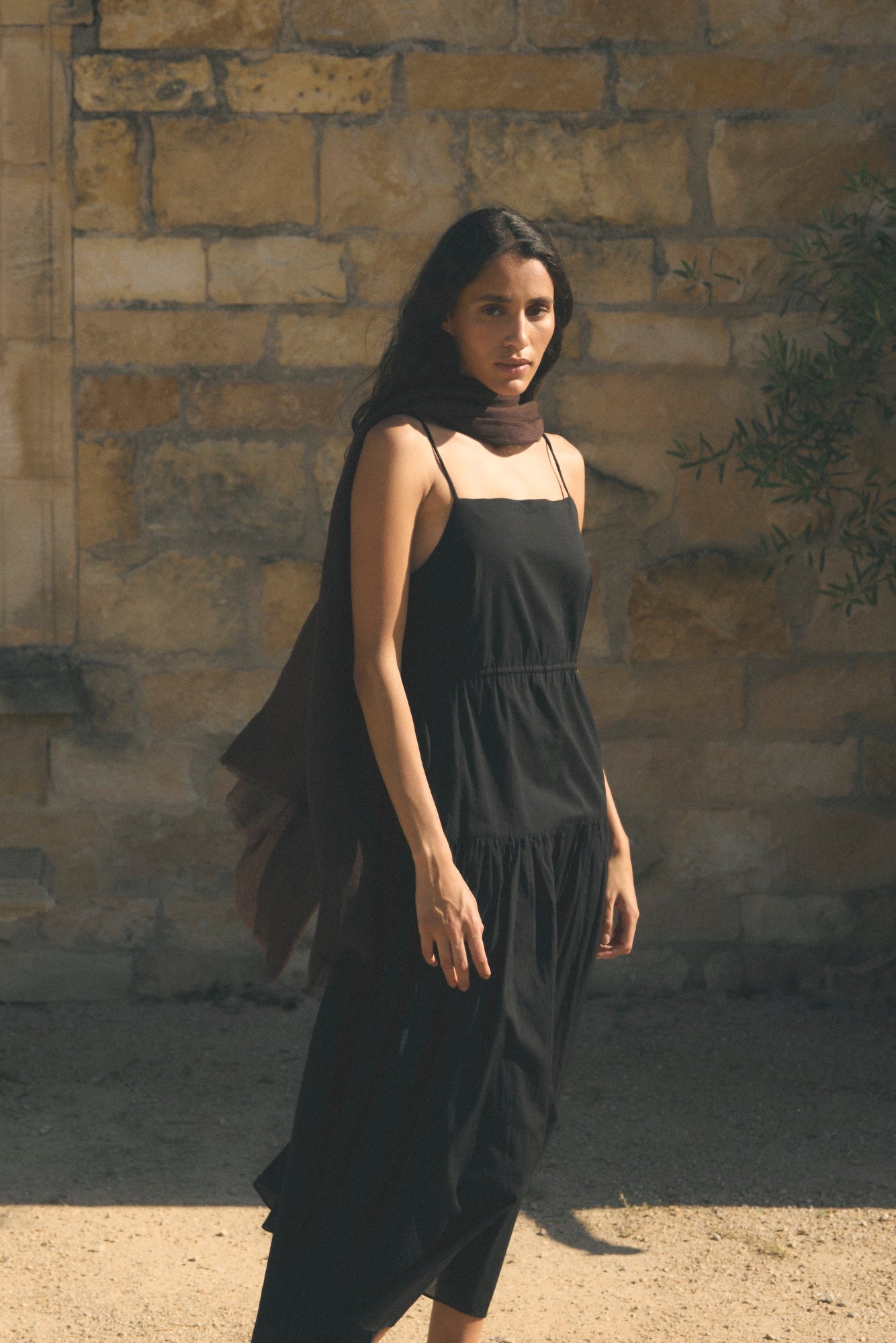 Aya | Dalia Tie-Waist Tiered Organic Cotton Dress in Size Small