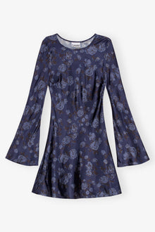 Dark Blue Floral Printed Mini Dress | Peacoat