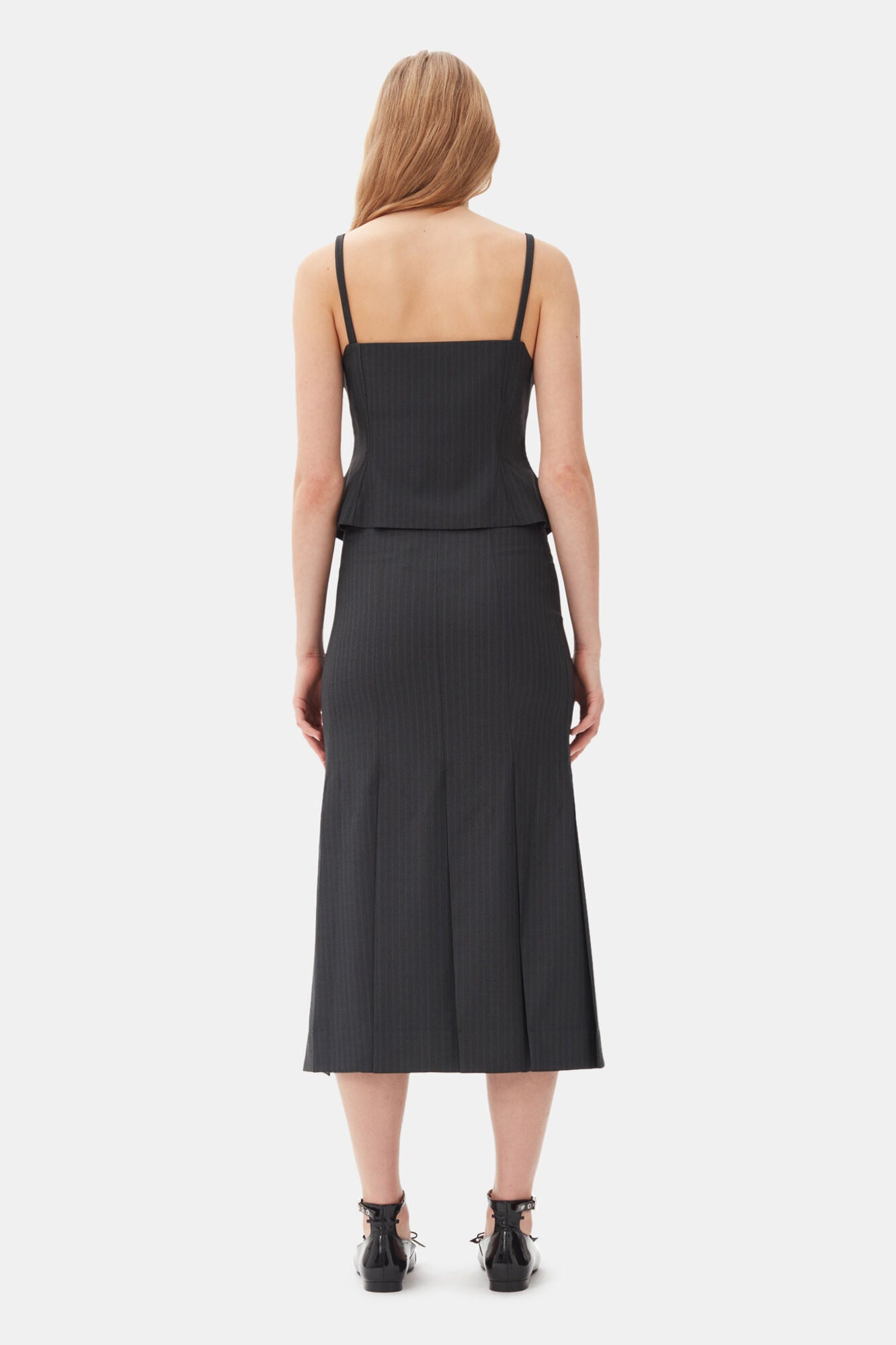 Dark Grey Stripe Suiting Midi Skirt | Phantom
