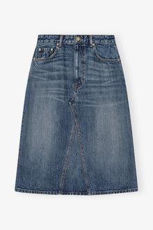 Dark Heavy Washed Denim Midi Skirt | Mid Blue Vintage