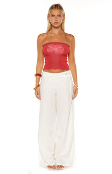 Deja Knit Hibiscus Strapless Tube Top | Red