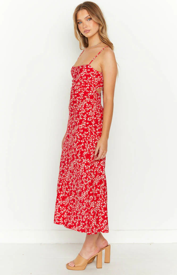 Delphine Floral Midi Dress | Red