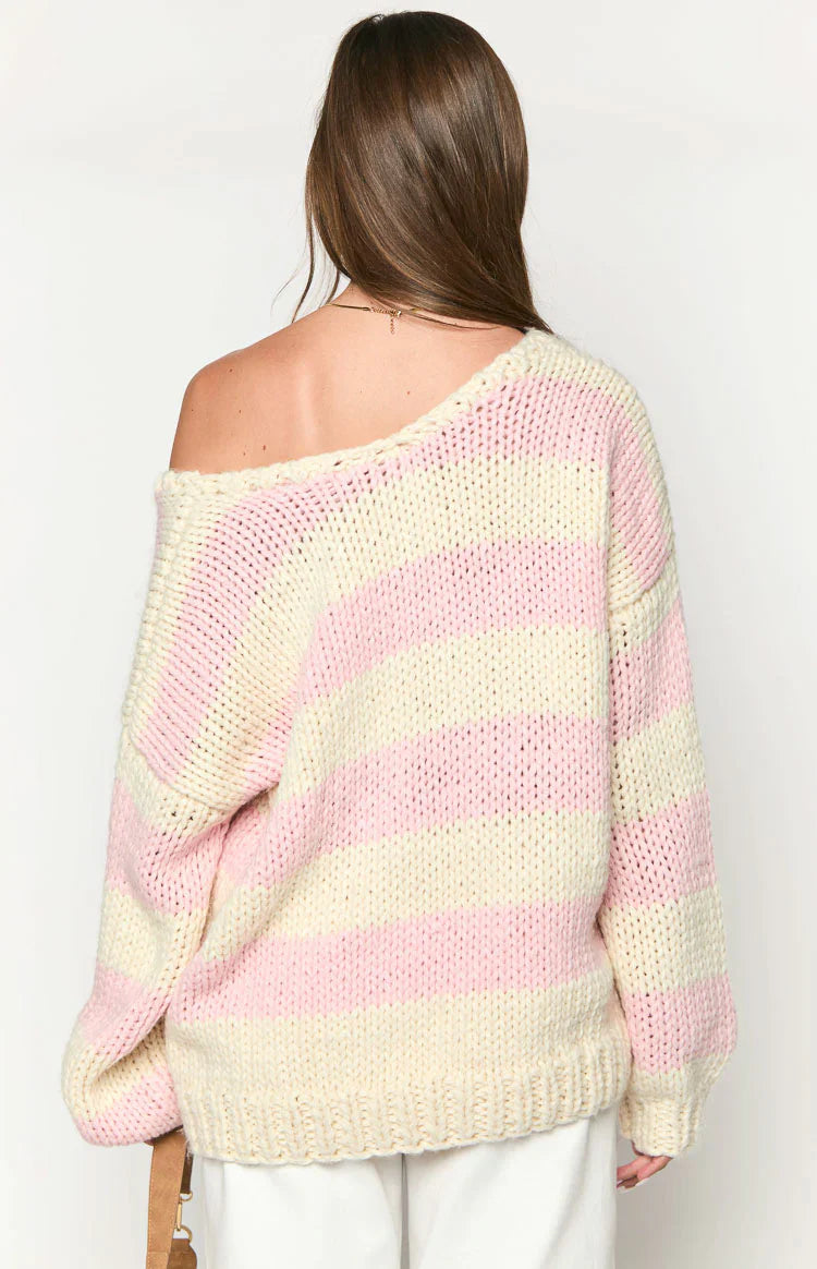 Delvey Striped Chunky Knit Sweater | Pink