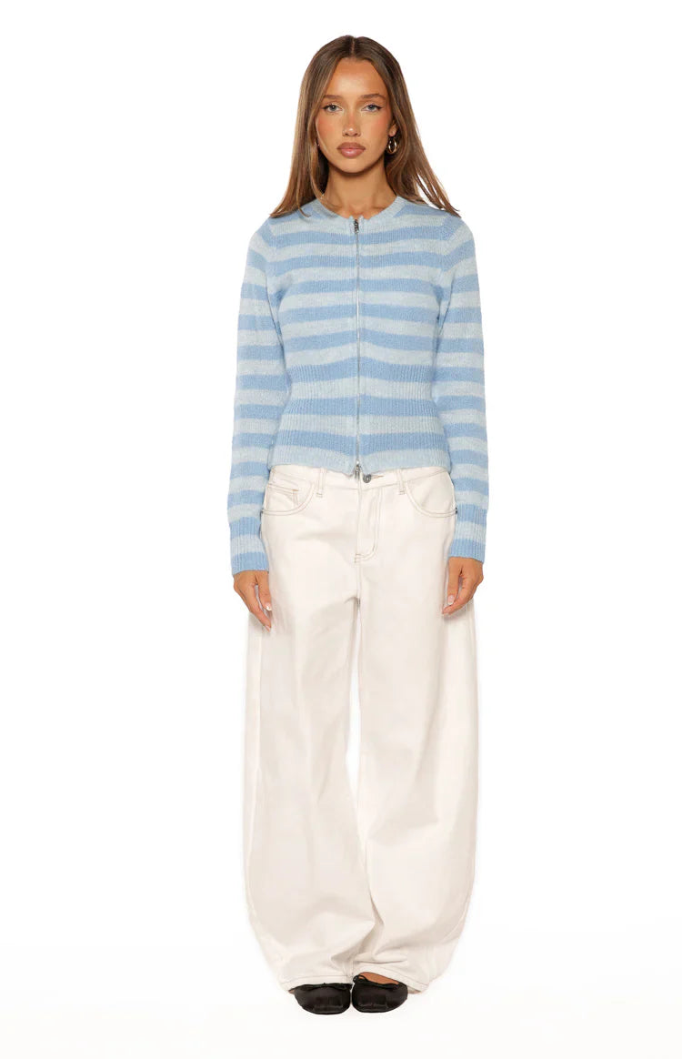 Dori Zip Stripe Knit Sweater | Blue